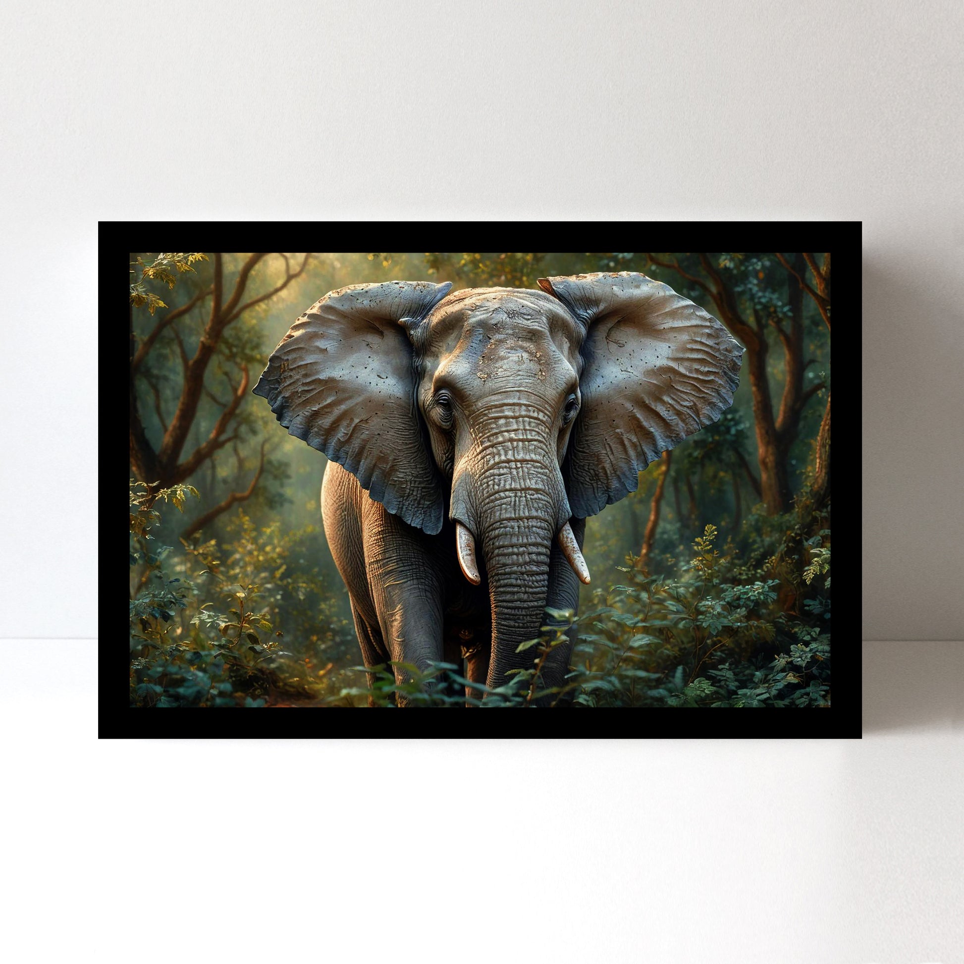 Luxariya Elephant Canvas Print 20x30", Black/White Framed, 12x18"-24x36" Auspicious Wall Art