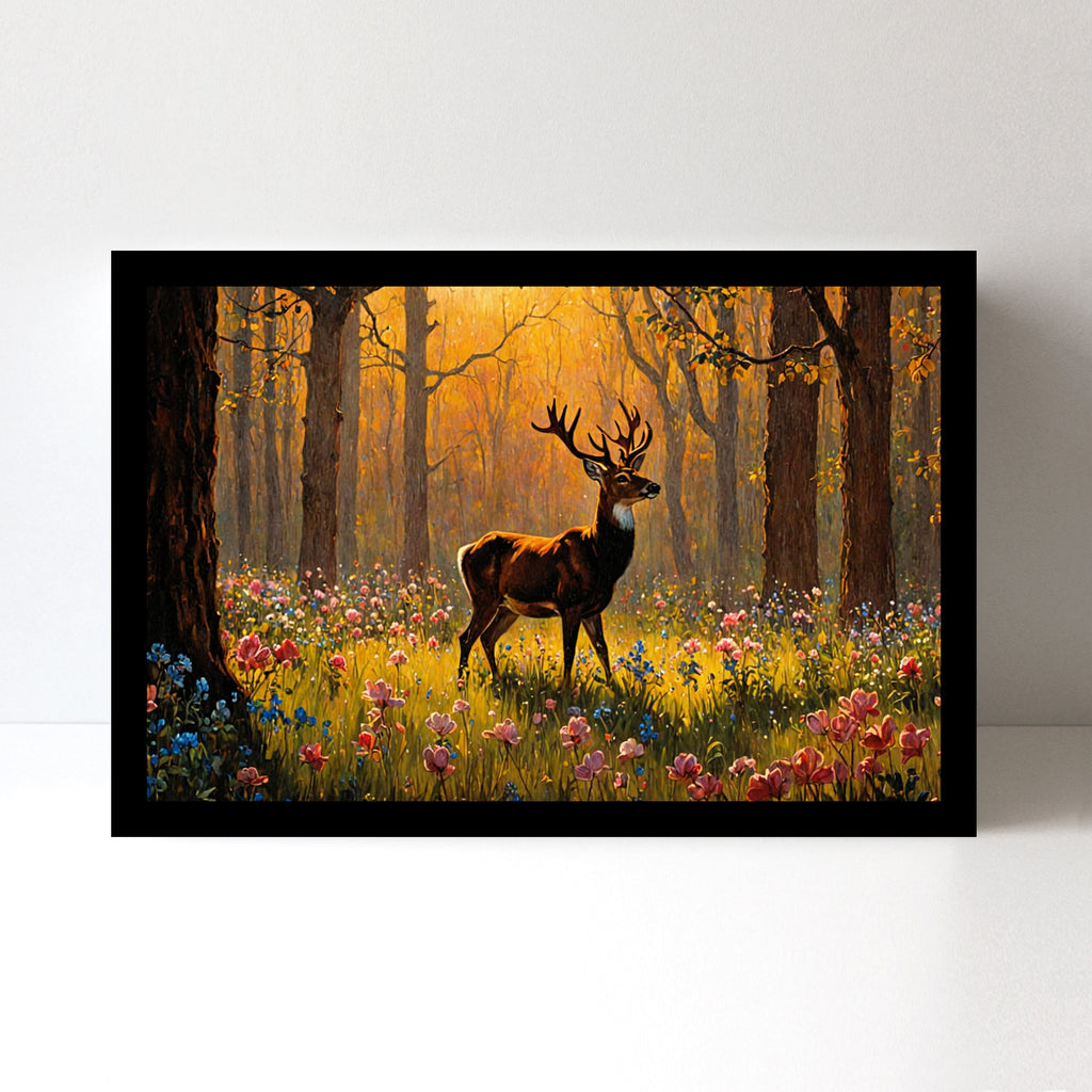 Luxariya Deer Canvas Print 20x30", Black/White Framed, 12x18"-24x36" Serene Wall Art