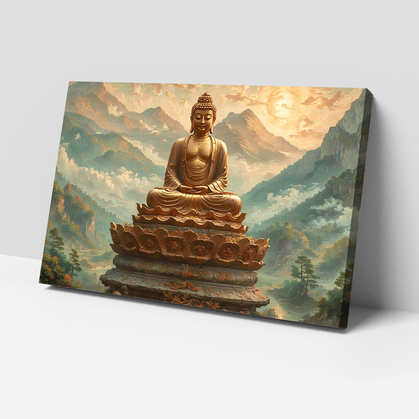 Luxariya Buddha Canvas Print 20x30", Black/White Framed 12x18"-24x36" Spiritual Wall Art